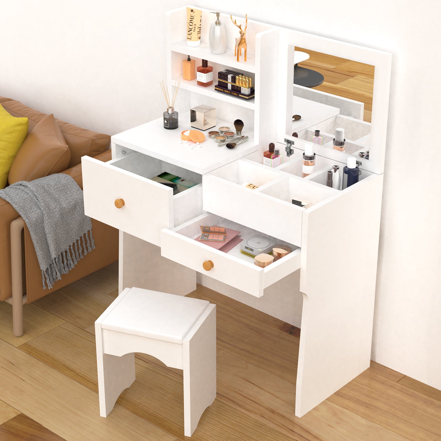 OYAJIA Bedroom Vanity Dressing Table with Mirror and Storage Drawers