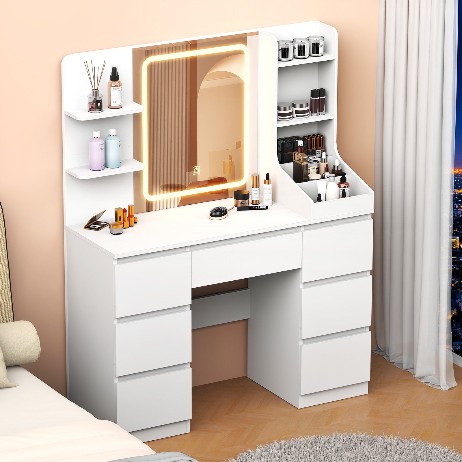 OYAJIA Vanity Dressing Table with Mirror and Storage Drawers