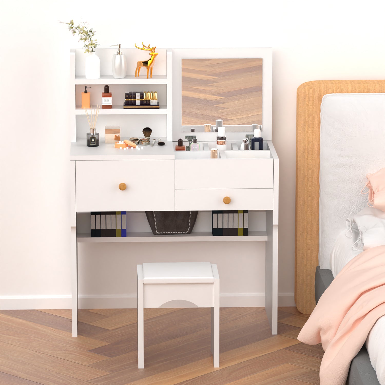 OYAJIA Bedroom Vanity Dressing Table with Mirror and Storage Drawers