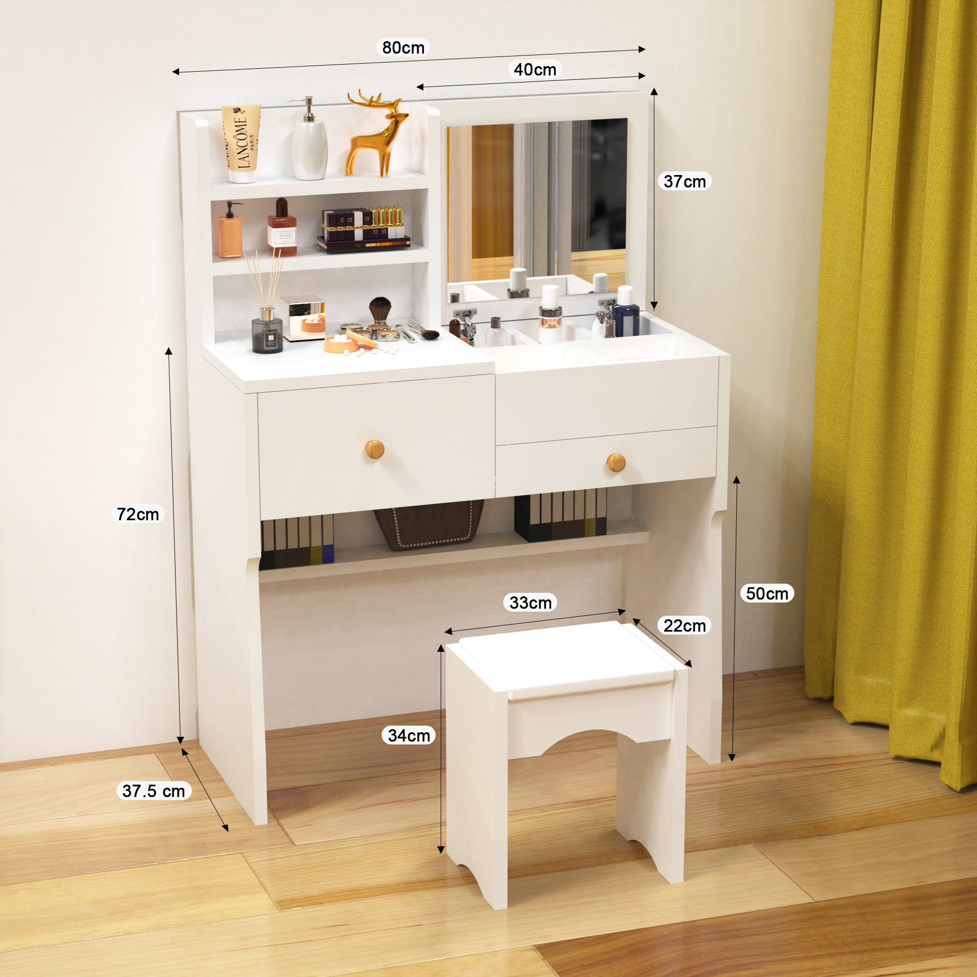 OYAJIA Bedroom Vanity Dressing Table with Mirror and Storage Drawers