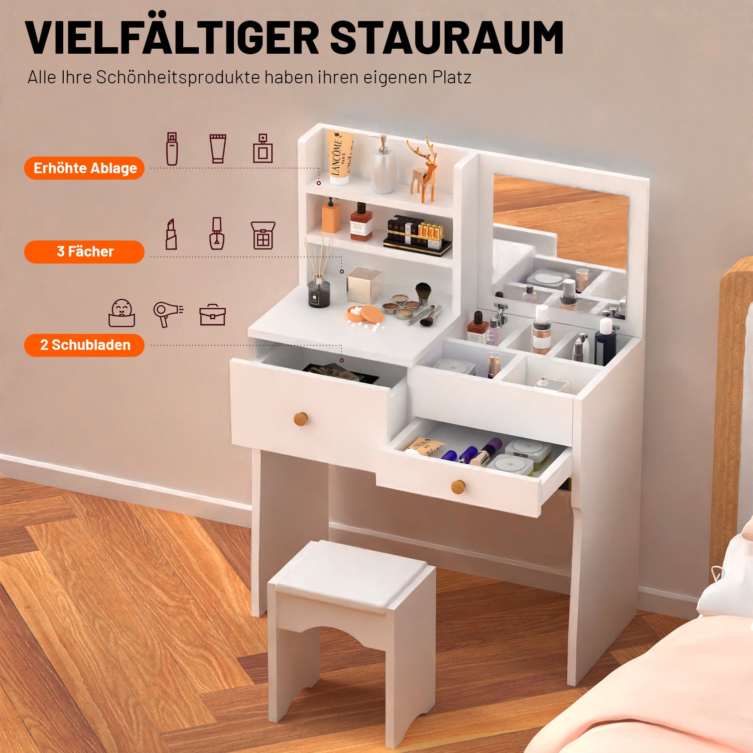 OYAJIA Bedroom Vanity Dressing Table with Mirror and Storage Drawers