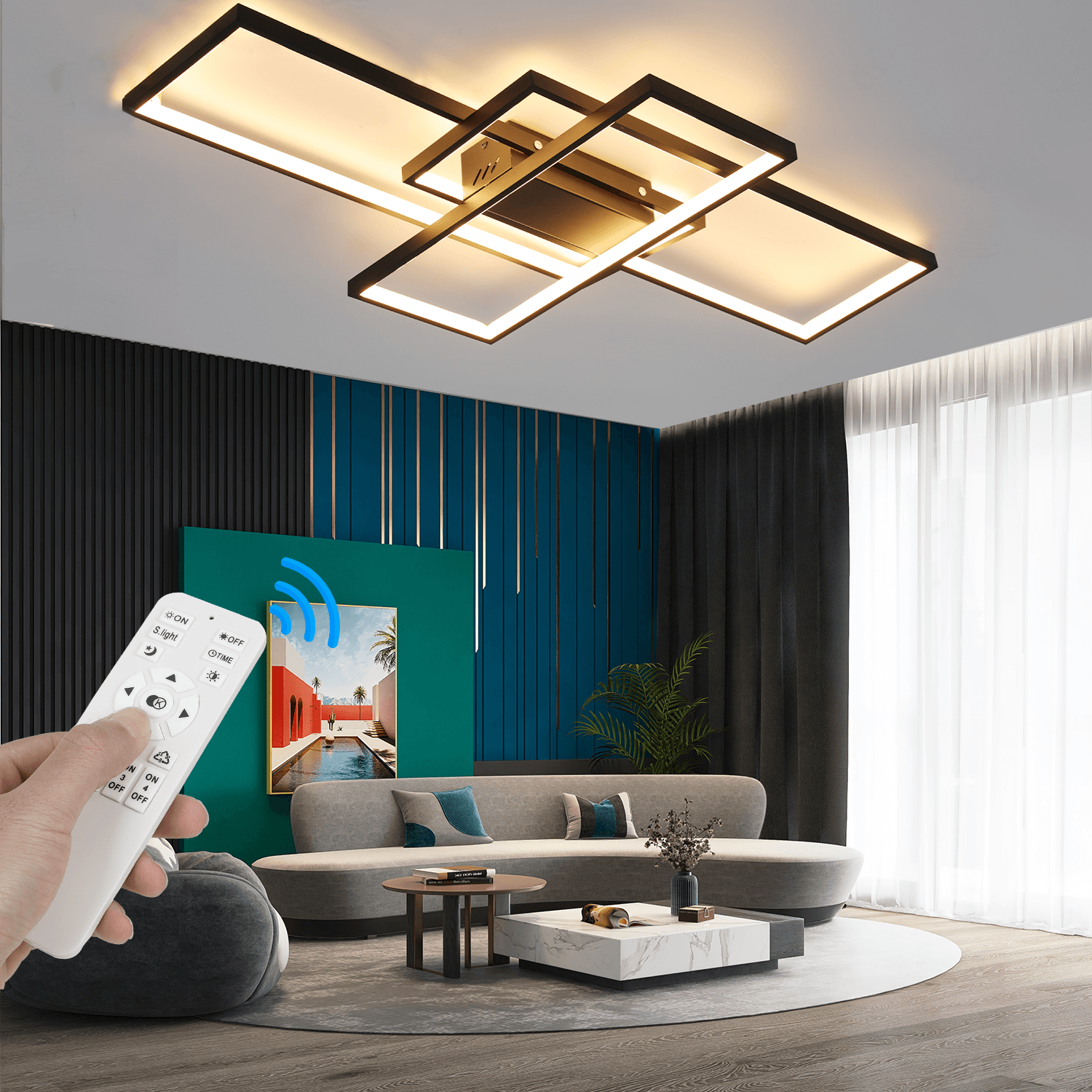 OYAJIA 60W LED Ceiling Light with Remote, Dimmable 90cm Geometric Modern Design