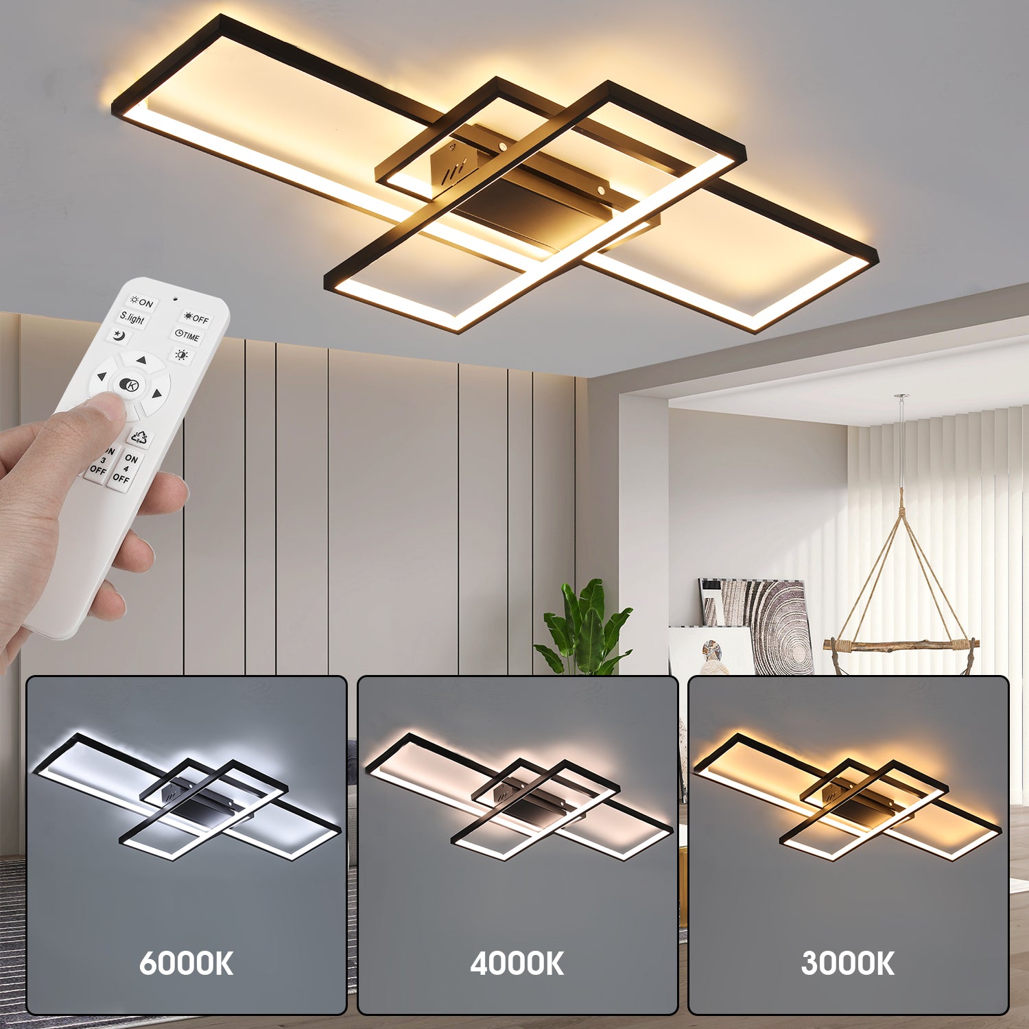 OYAJIA 60W LED Ceiling Light with Remote, Dimmable 90cm Geometric Modern Design