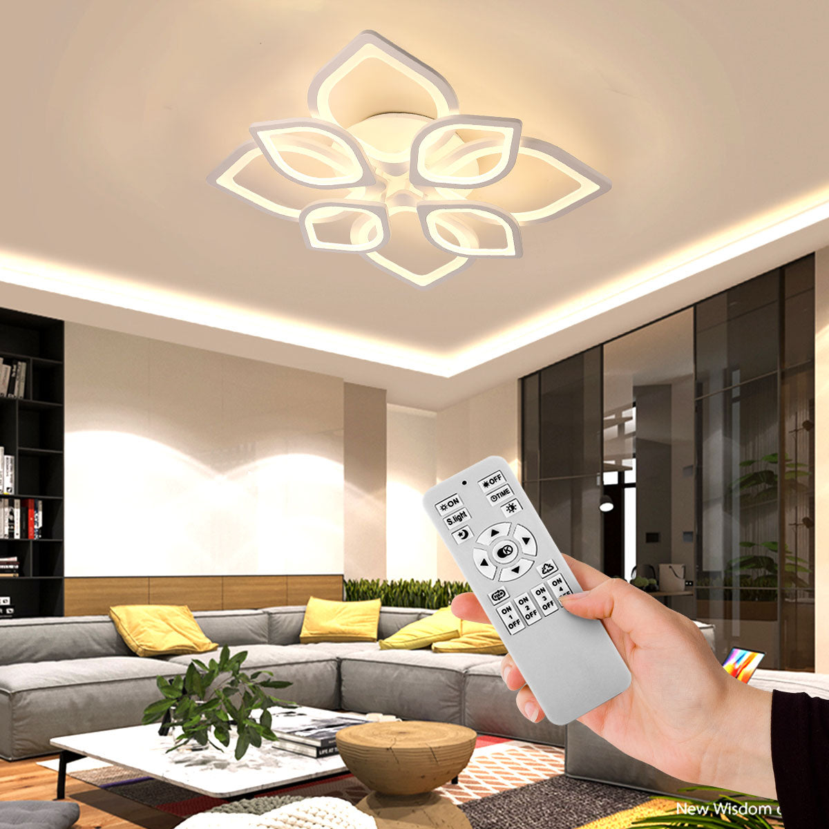 OYAJIA 44W Modern LED Ceiling Light, Dimmable Flower Design with Remote