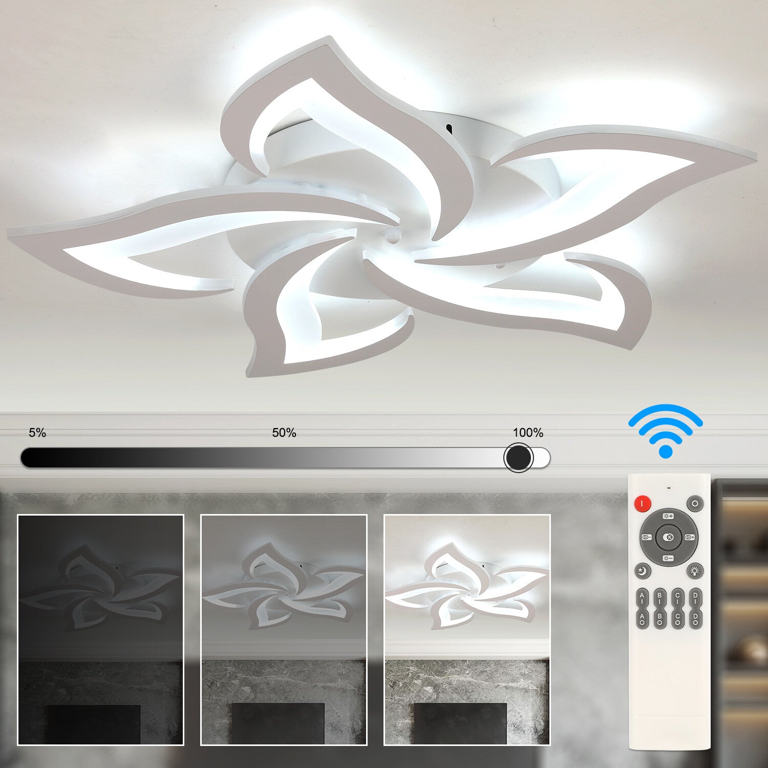 OYAJIA 50W LED Ceiling Light with Remote, Dimmable 3-Color Temperature Modern Flower Design