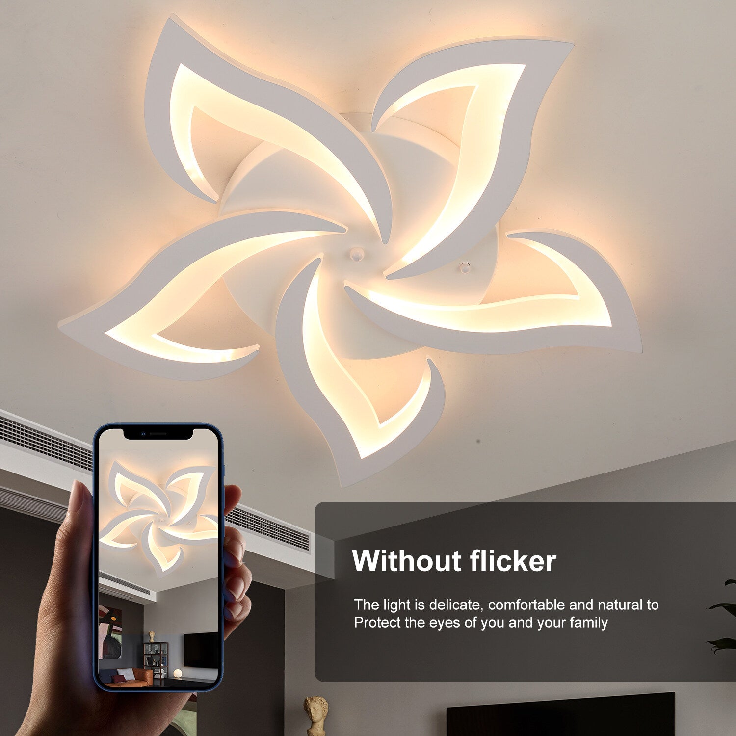 OYAJIA 50W LED Ceiling Light with Remote, Dimmable 3-Color Temperature Modern Flower Design