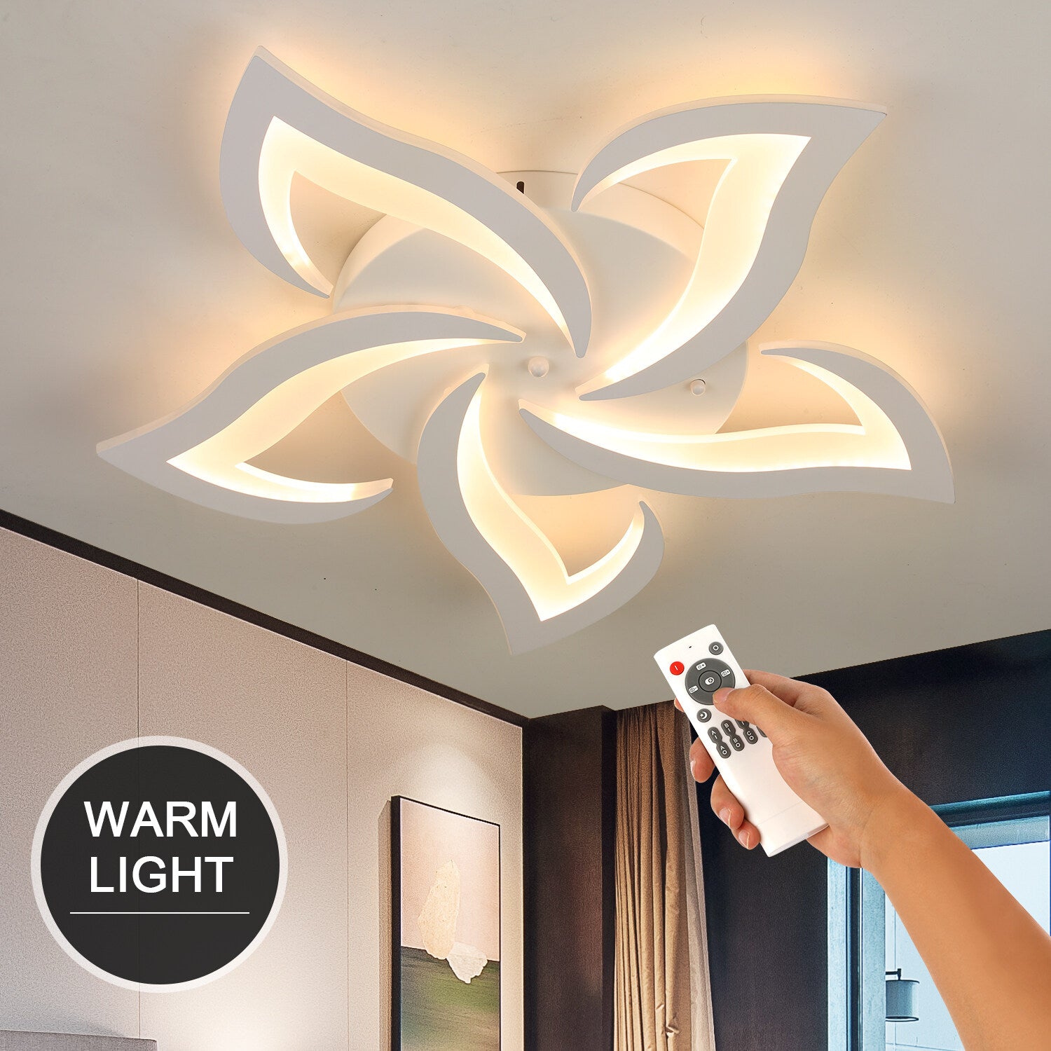 OYAJIA 50W LED Ceiling Light with Remote, Dimmable 3-Color Temperature Modern Flower Design