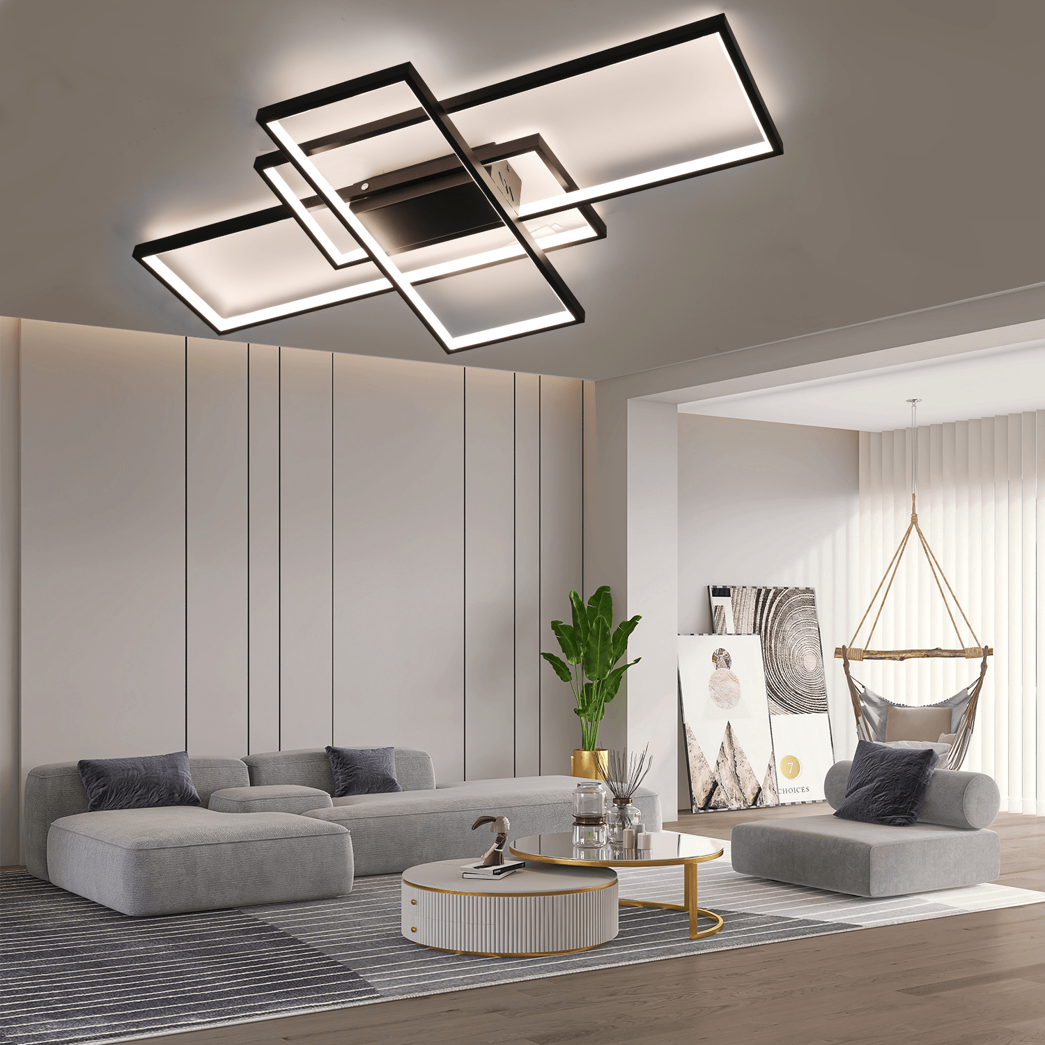 OYAJIA 60W LED Ceiling Light with Remote, Dimmable 90cm Geometric Modern Design