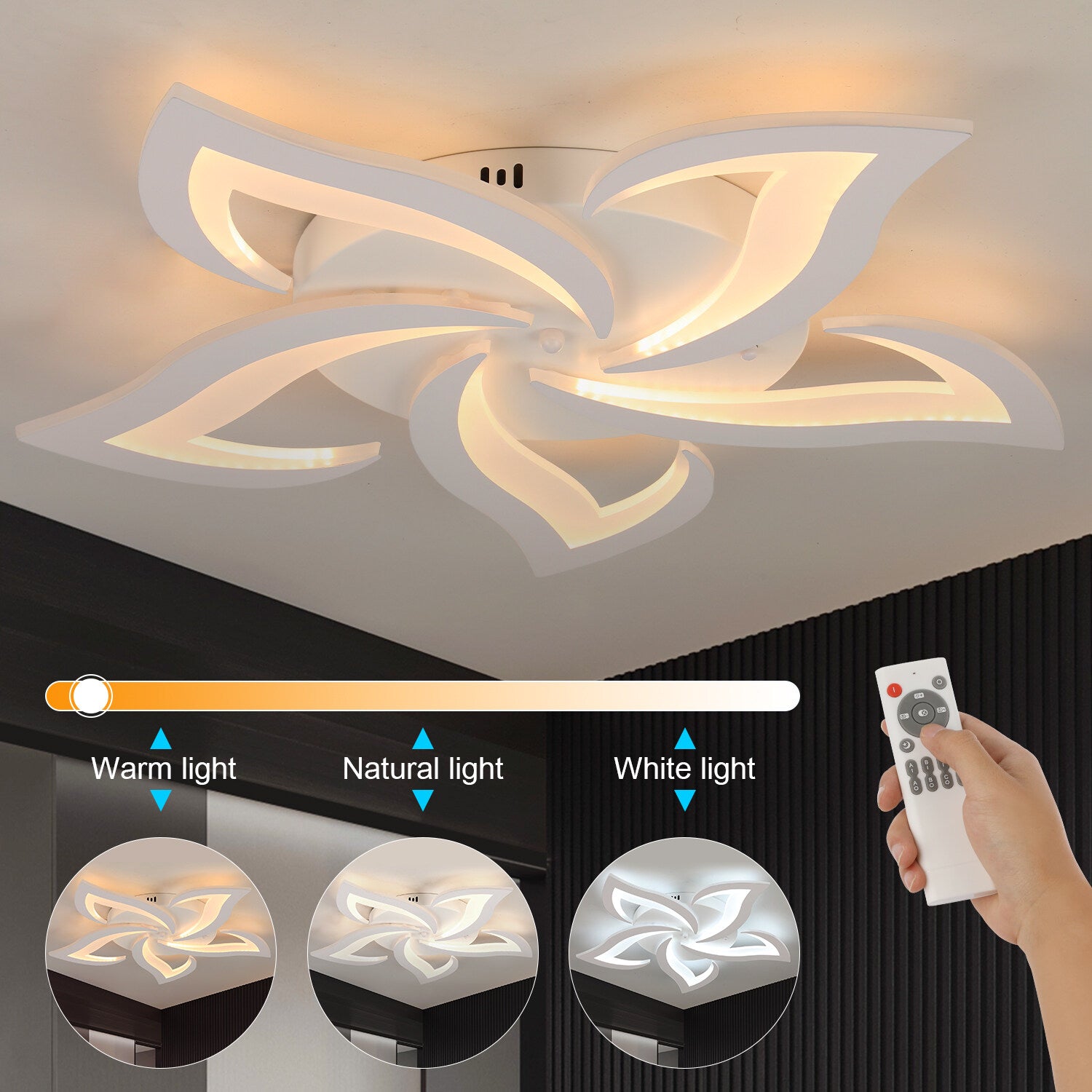 OYAJIA 50W LED Ceiling Light with Remote, Dimmable 3-Color Temperature Modern Flower Design