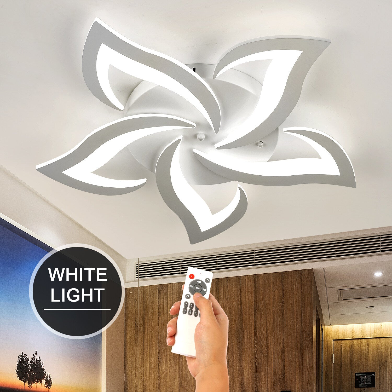 OYAJIA 50W LED Ceiling Light with Remote, Dimmable 3-Color Temperature Modern Flower Design
