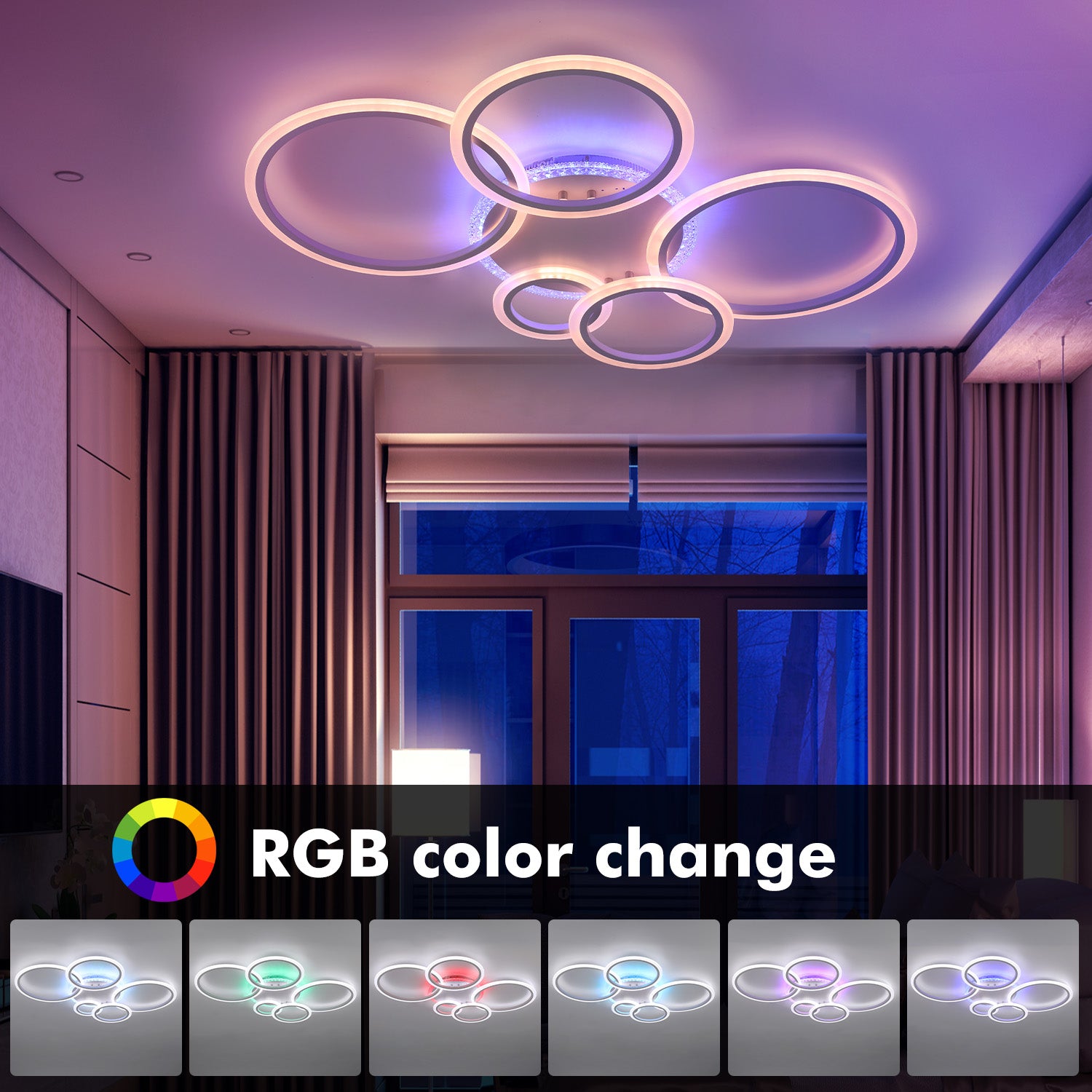 OYAJIA 80W RGB LED Ceiling Light with Remote, Dimmable Modern Flower Design