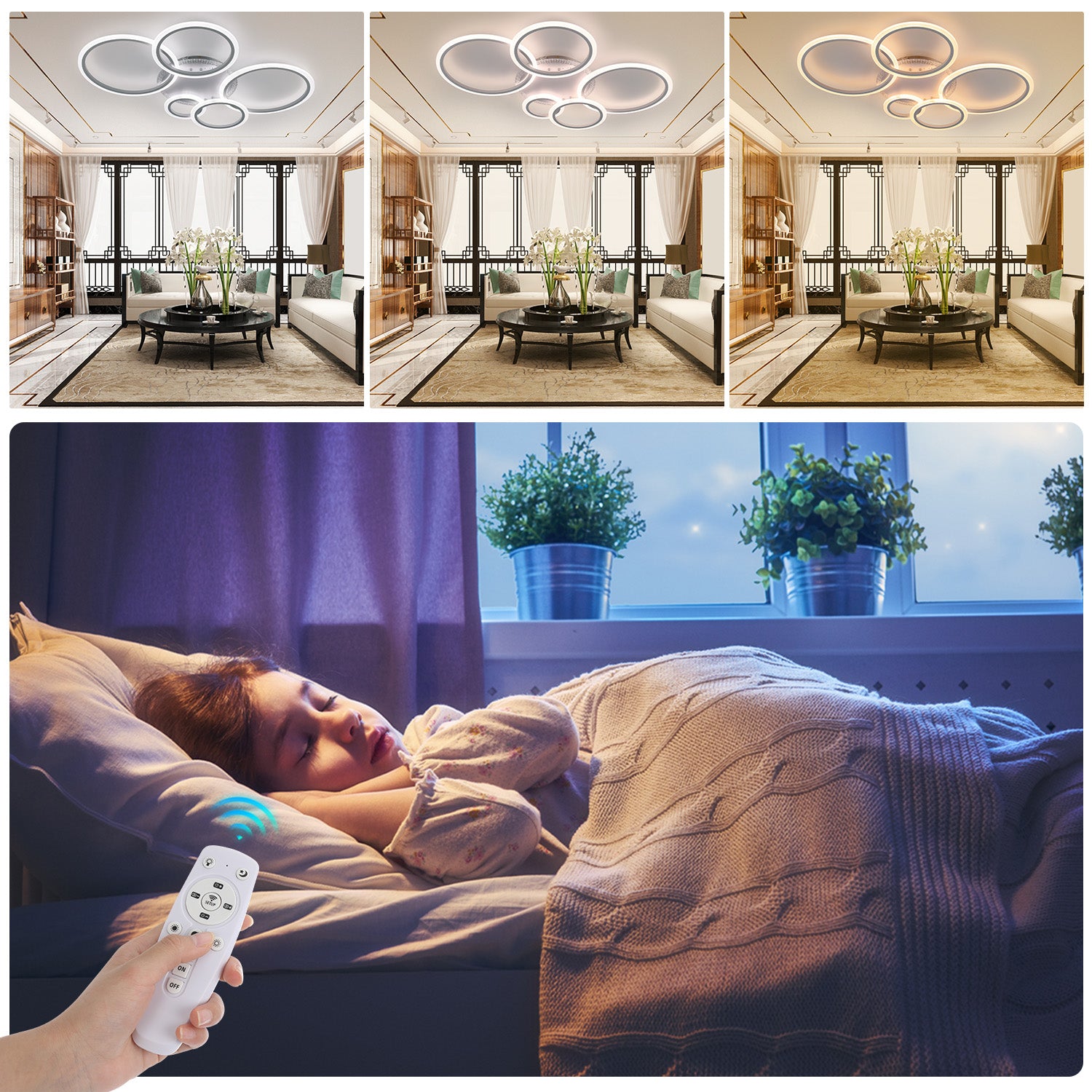 OYAJIA 80W RGB LED Ceiling Light with Remote, Dimmable Modern Flower Design
