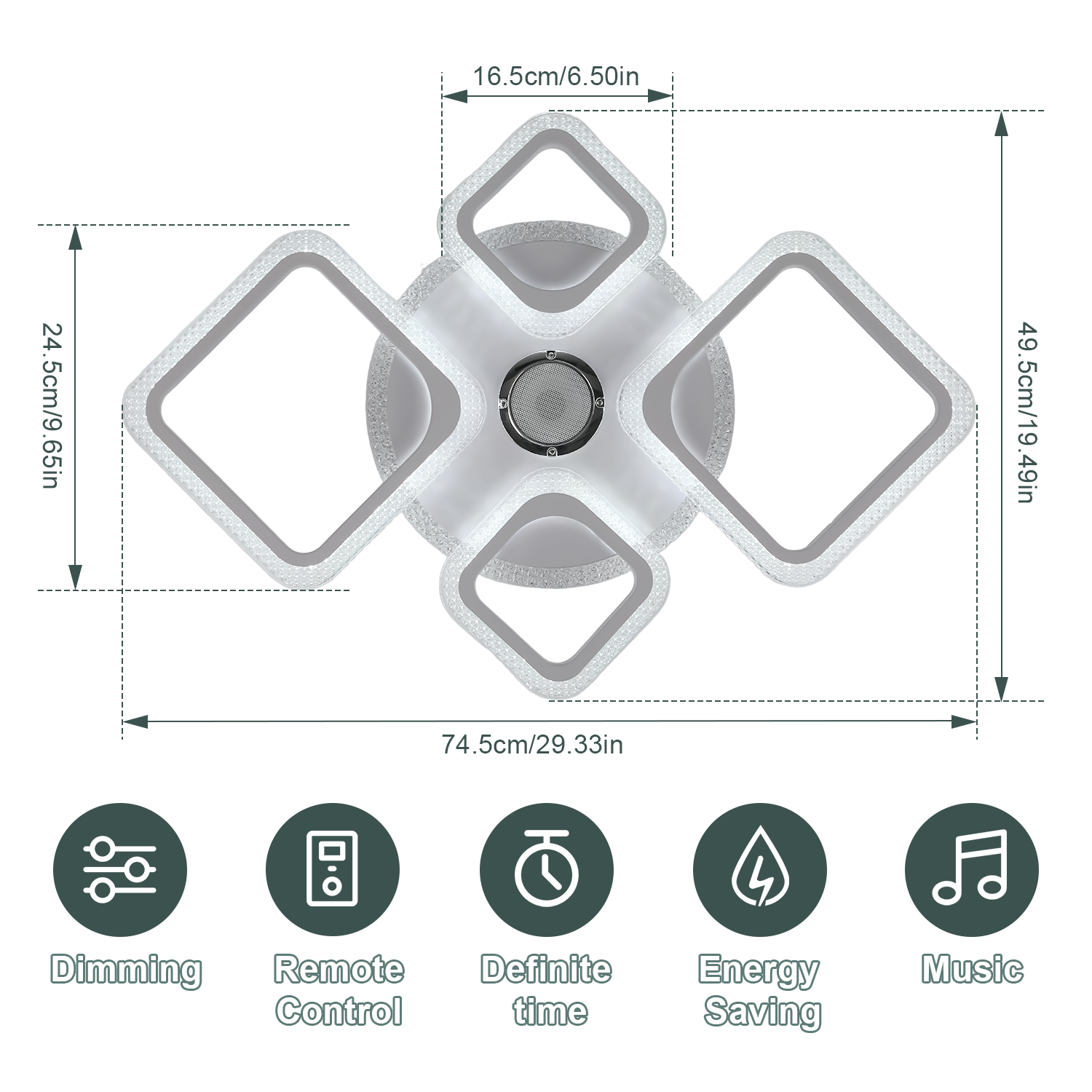 OYAJIA 50W RGB LED Ceiling Light with Remote, Dimmable 4-Ring Modern Design