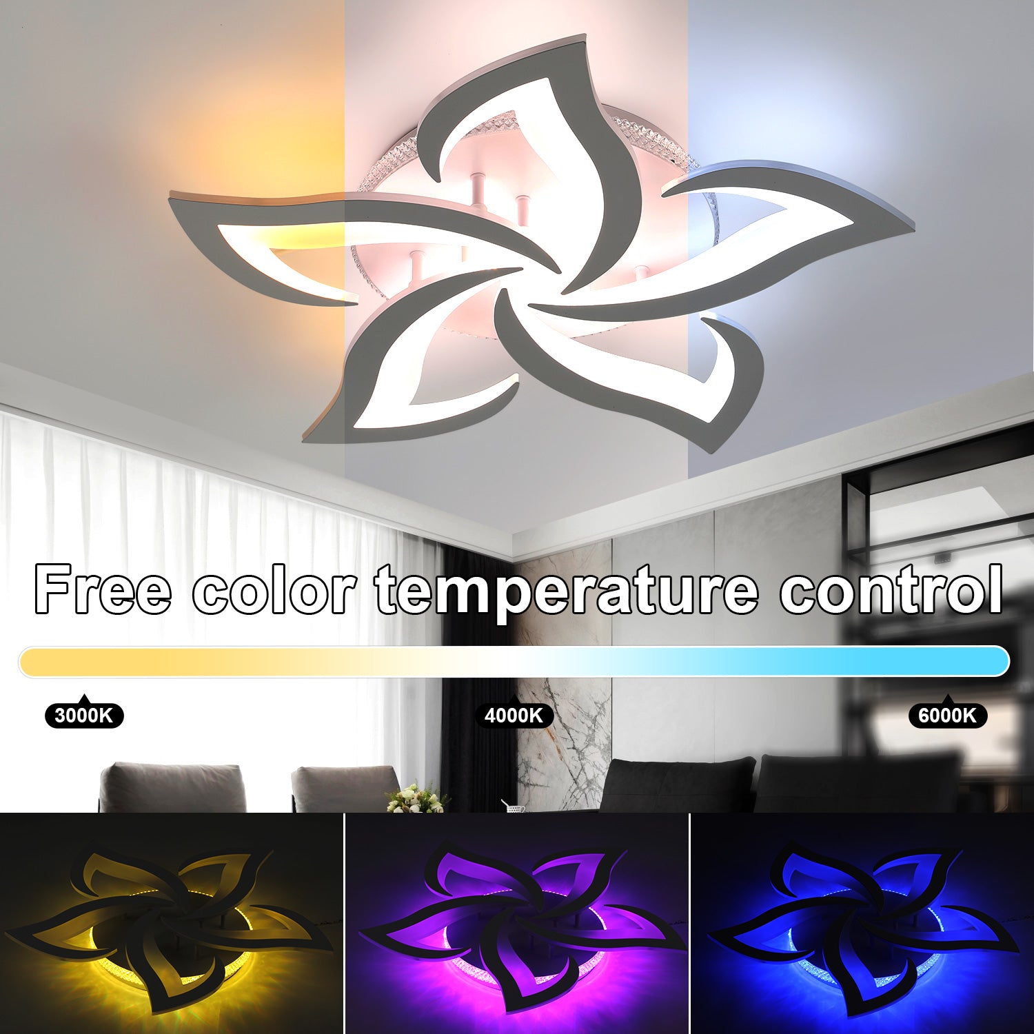 OYAJIA Dimmable RGB LED Ceiling Light with Remote, Modern Flower Design