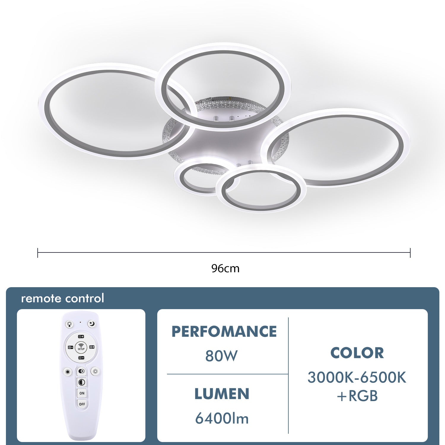 OYAJIA 80W RGB LED Ceiling Light with Remote, Dimmable Modern Flower Design