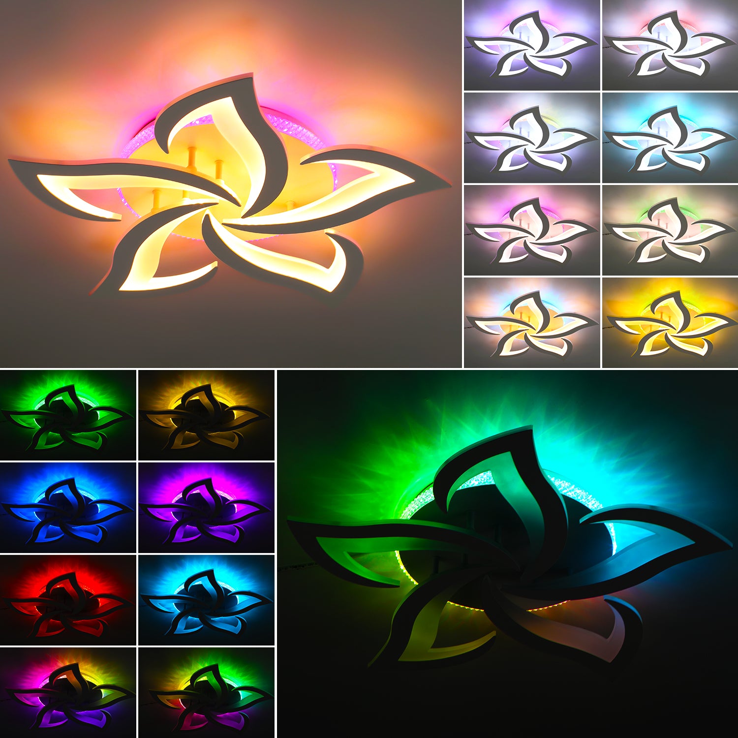 OYAJIA Dimmable RGB LED Ceiling Light with Remote, Modern Flower Design