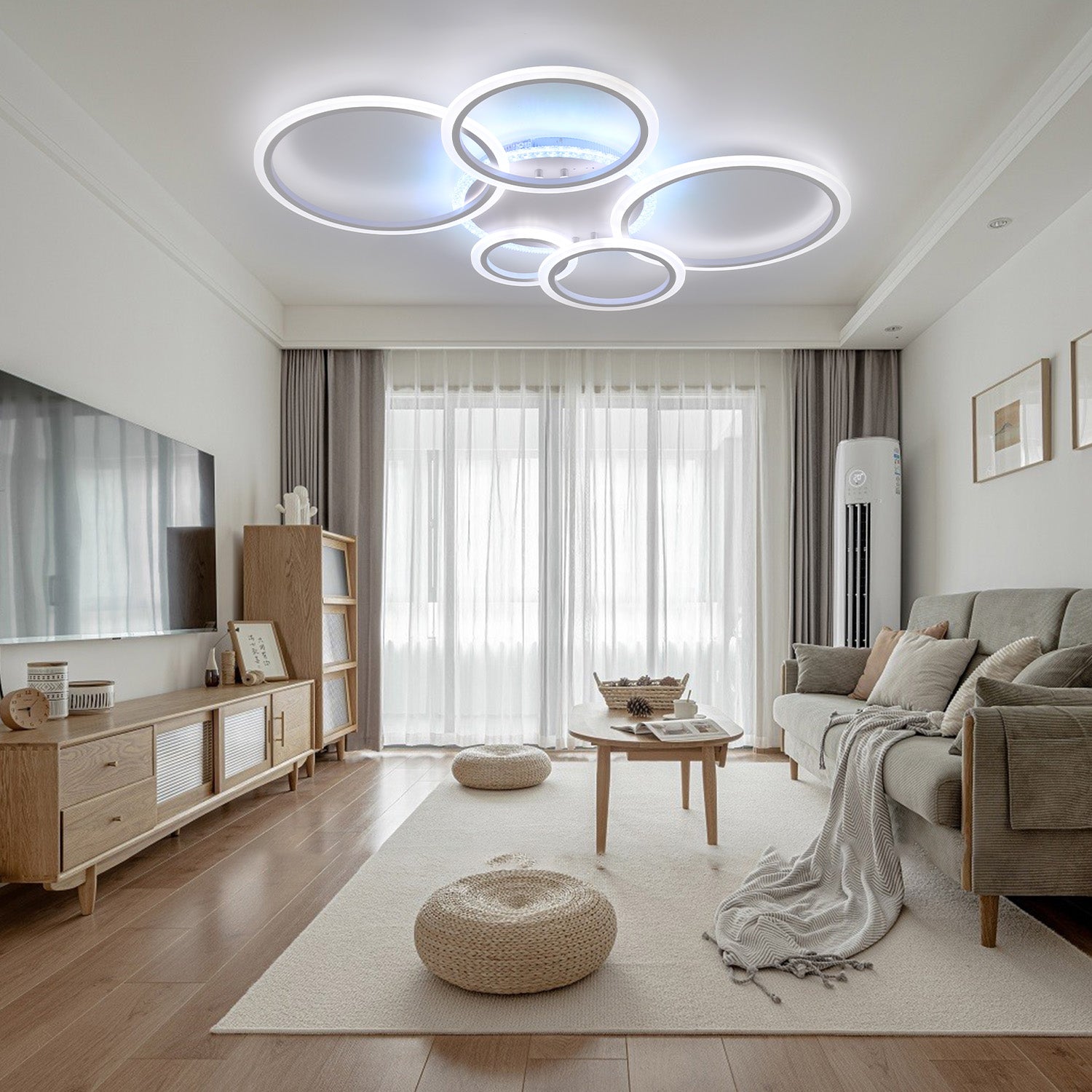 OYAJIA 80W RGB LED Ceiling Light with Remote, Dimmable Modern Flower Design