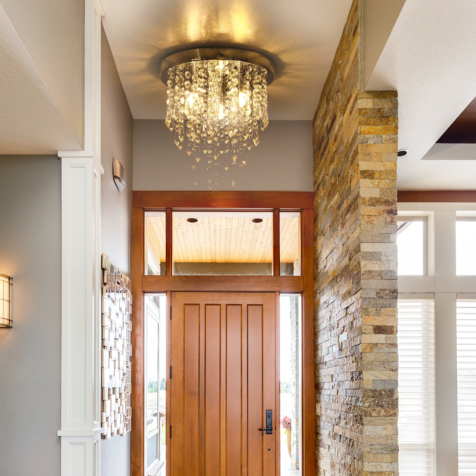 OYAJIA Crystal Ceiling Chandelier with Three G9 Sockets, Chrome Modern Design