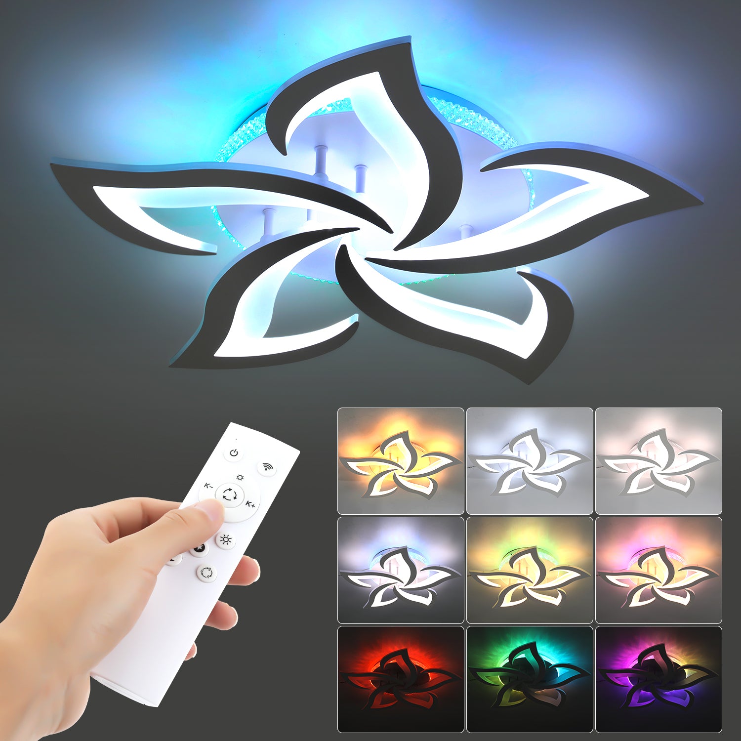 OYAJIA Dimmable RGB LED Ceiling Light with Remote, Modern Flower Design