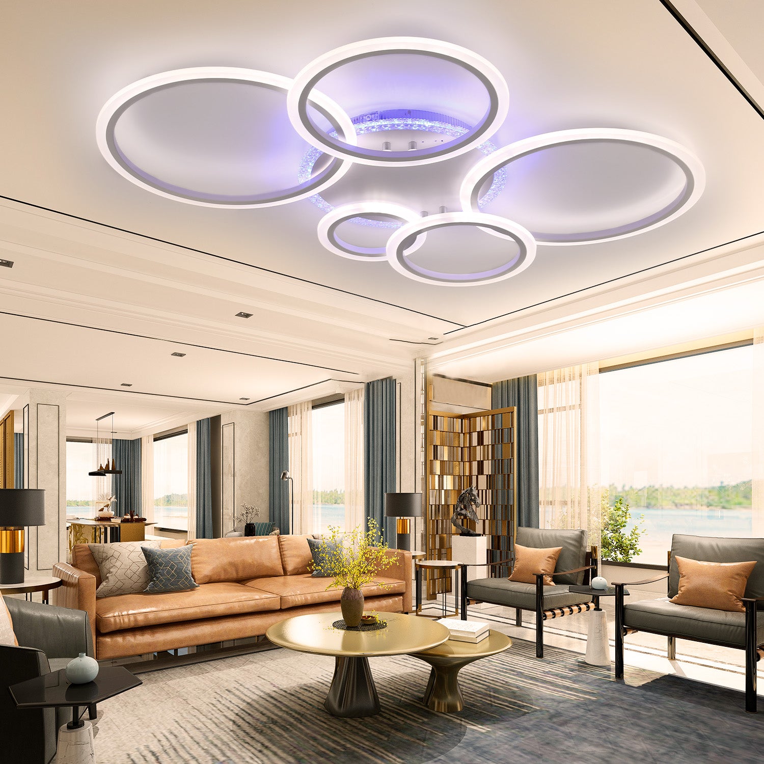 OYAJIA 80W RGB LED Ceiling Light with Remote, Dimmable Modern Flower Design