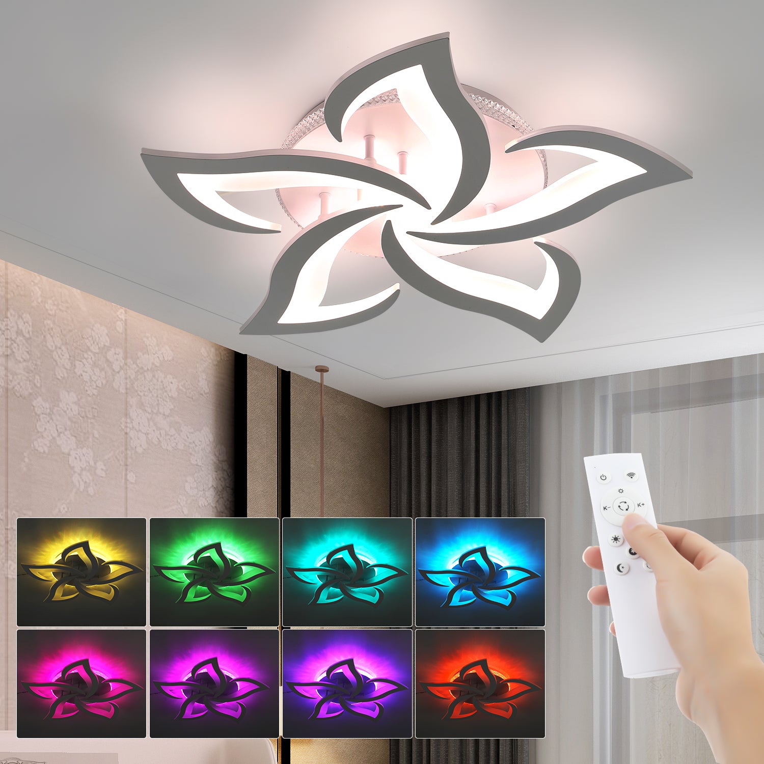 OYAJIA Dimmable RGB LED Ceiling Light with Remote, Modern Flower Design