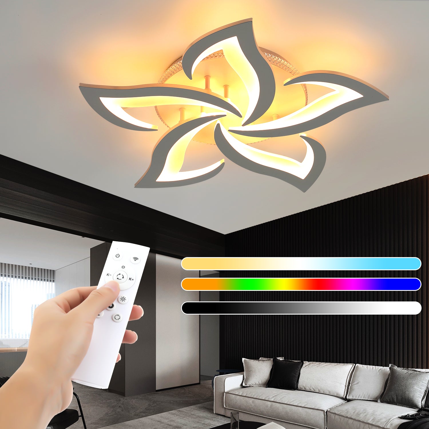 OYAJIA Dimmable RGB LED Ceiling Light with Remote, Modern Flower Design