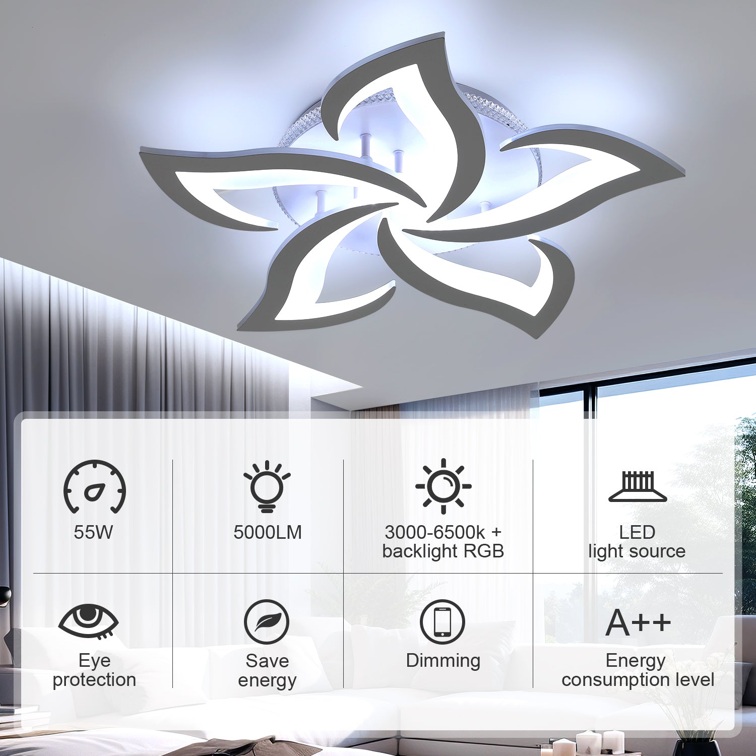OYAJIA Dimmable RGB LED Ceiling Light with Remote, Modern Flower Design