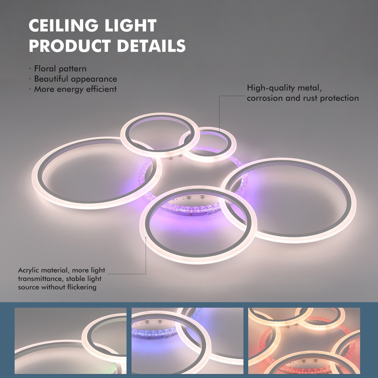 OYAJIA 80W RGB LED Ceiling Light with Remote, Dimmable Modern Flower Design