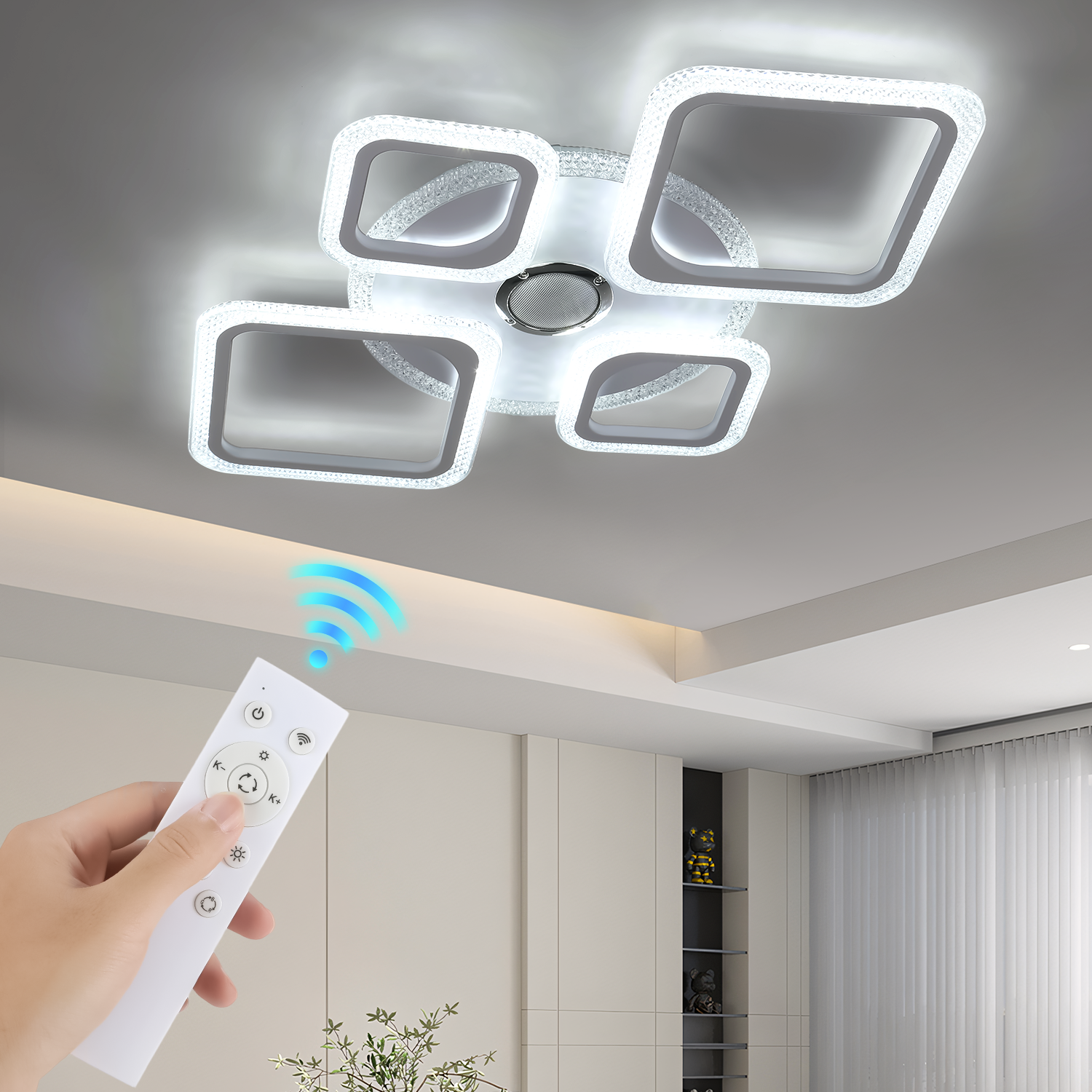 OYAJIA 50W RGB LED Ceiling Light with Remote, Dimmable 4-Ring Modern Design