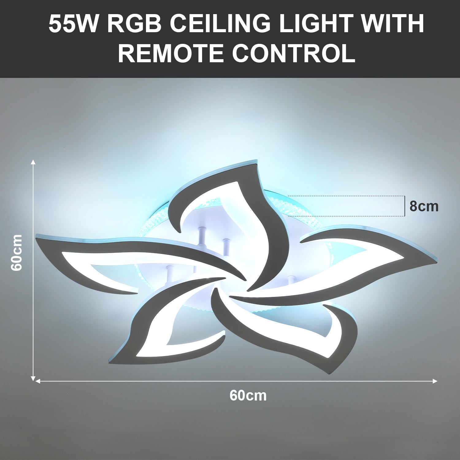OYAJIA Dimmable RGB LED Ceiling Light with Remote, Modern Flower Design