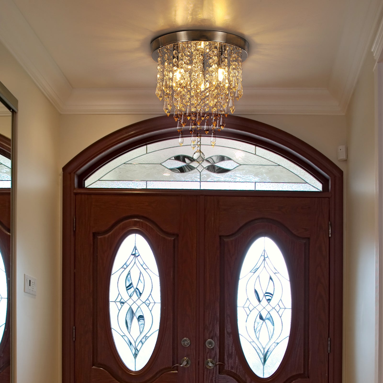 OYAJIA Crystal Ceiling Chandelier with Three G9 Sockets, Chrome Modern Design