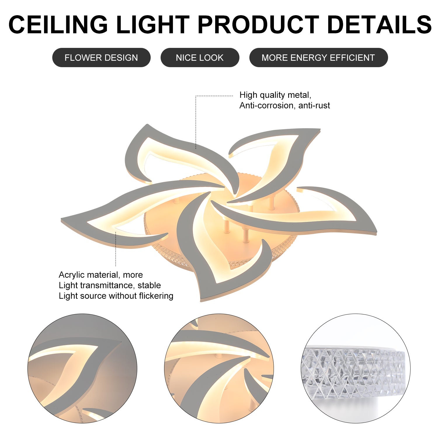 OYAJIA Dimmable RGB LED Ceiling Light with Remote, Modern Flower Design