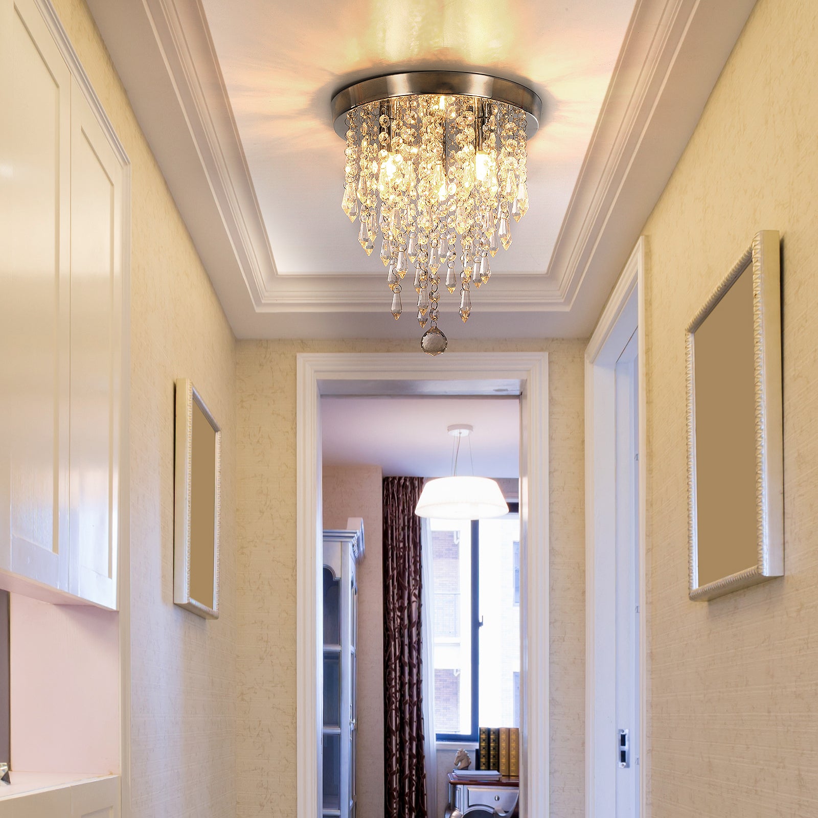 OYAJIA Crystal Ceiling Chandelier with Three G9 Sockets, Chrome Modern Design