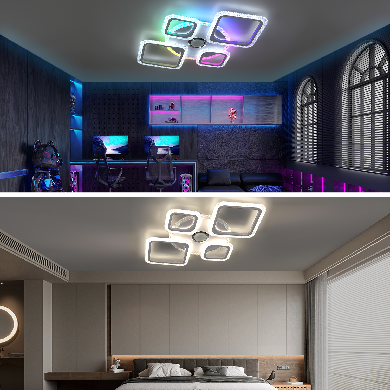 OYAJIA 50W RGB LED Ceiling Light with Remote, Dimmable 4-Ring Modern Design