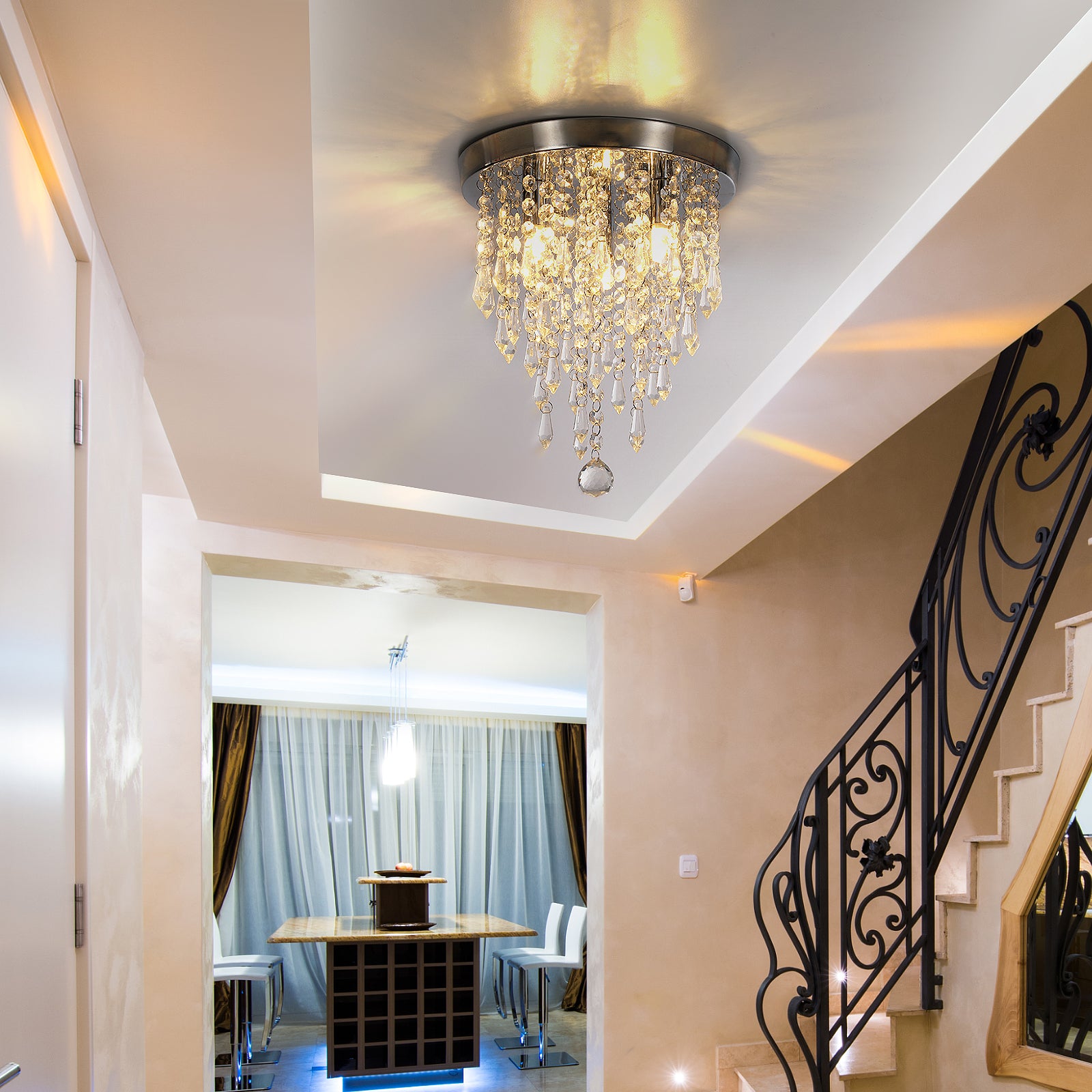 OYAJIA Crystal Ceiling Chandelier with Three G9 Sockets, Chrome Modern Design