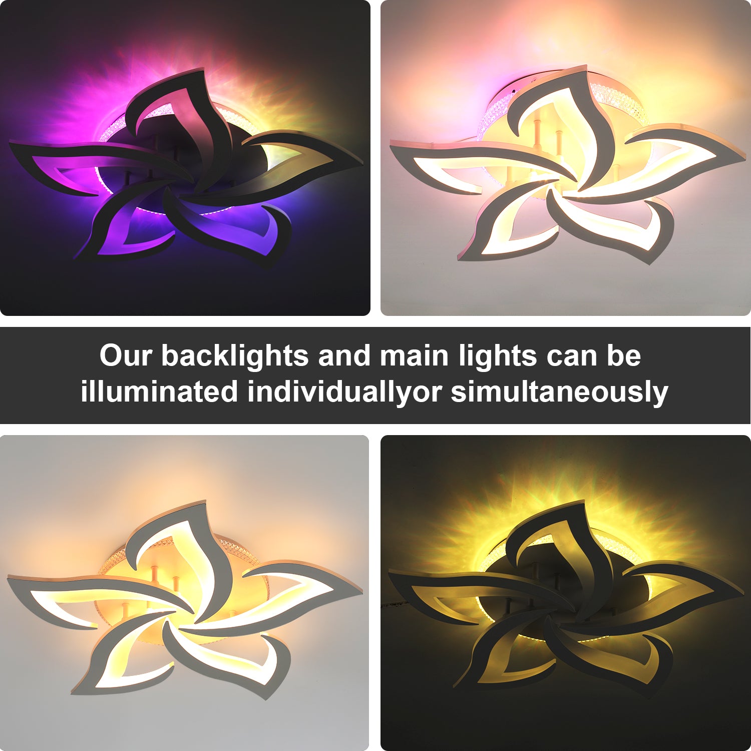 OYAJIA Dimmable RGB LED Ceiling Light with Remote, Modern Flower Design