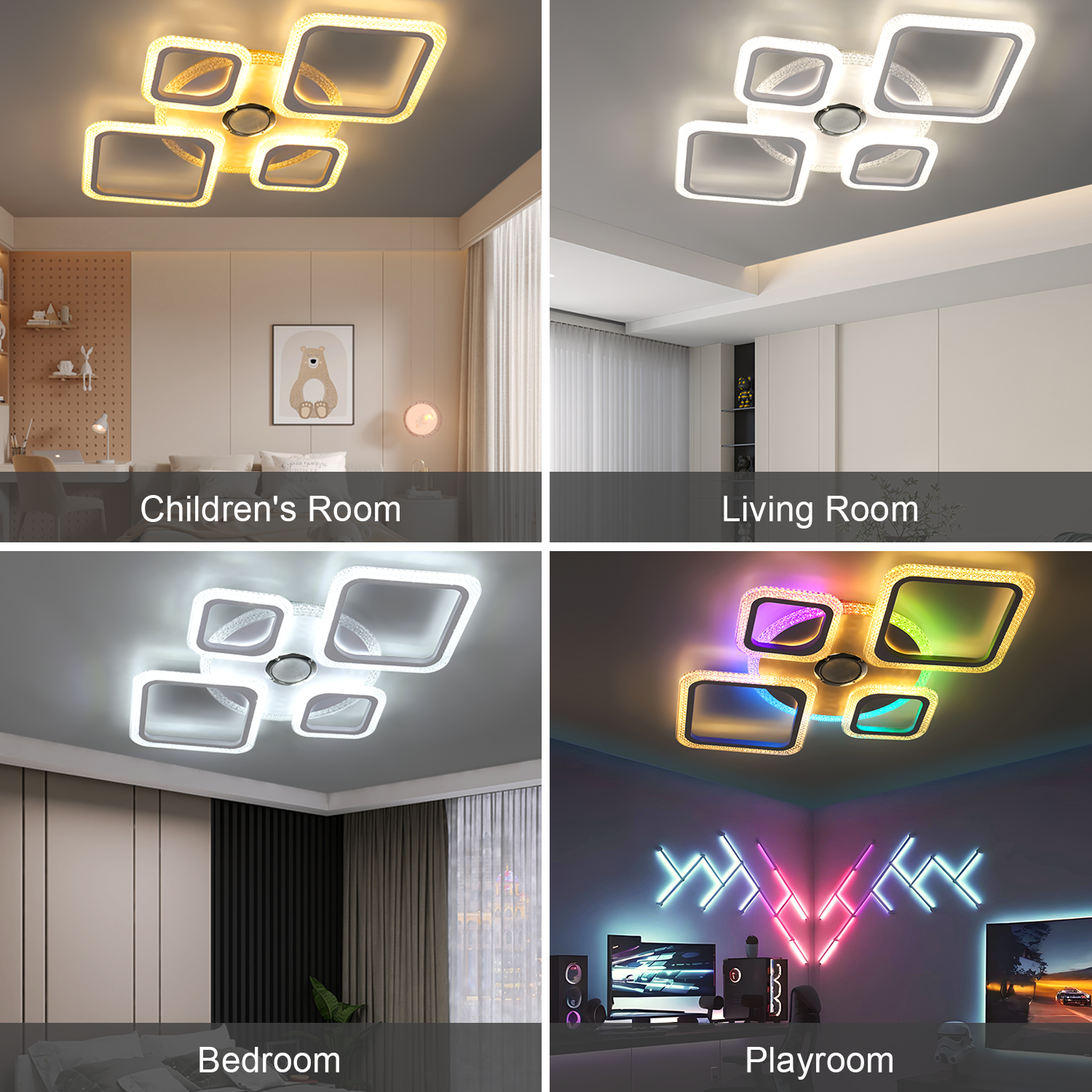 OYAJIA 50W RGB LED Ceiling Light with Remote, Dimmable 4-Ring Modern Design