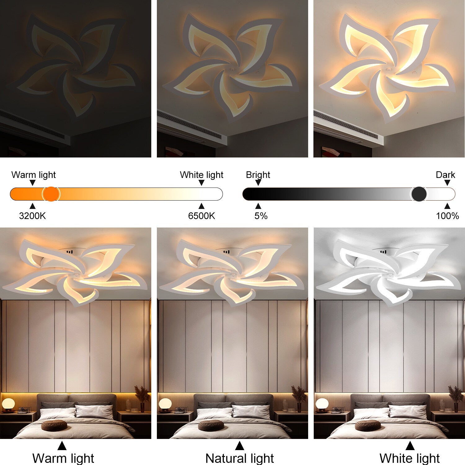 OYAJIA 50W LED Ceiling Light with Remote, Dimmable 3-Color Temperature Modern Flower Design
