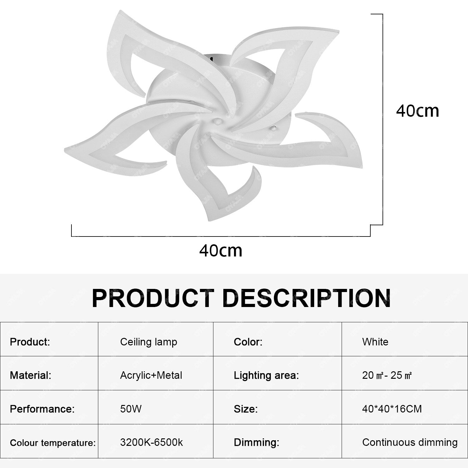OYAJIA 50W LED Ceiling Light with Remote, Dimmable 3-Color Temperature Modern Flower Design