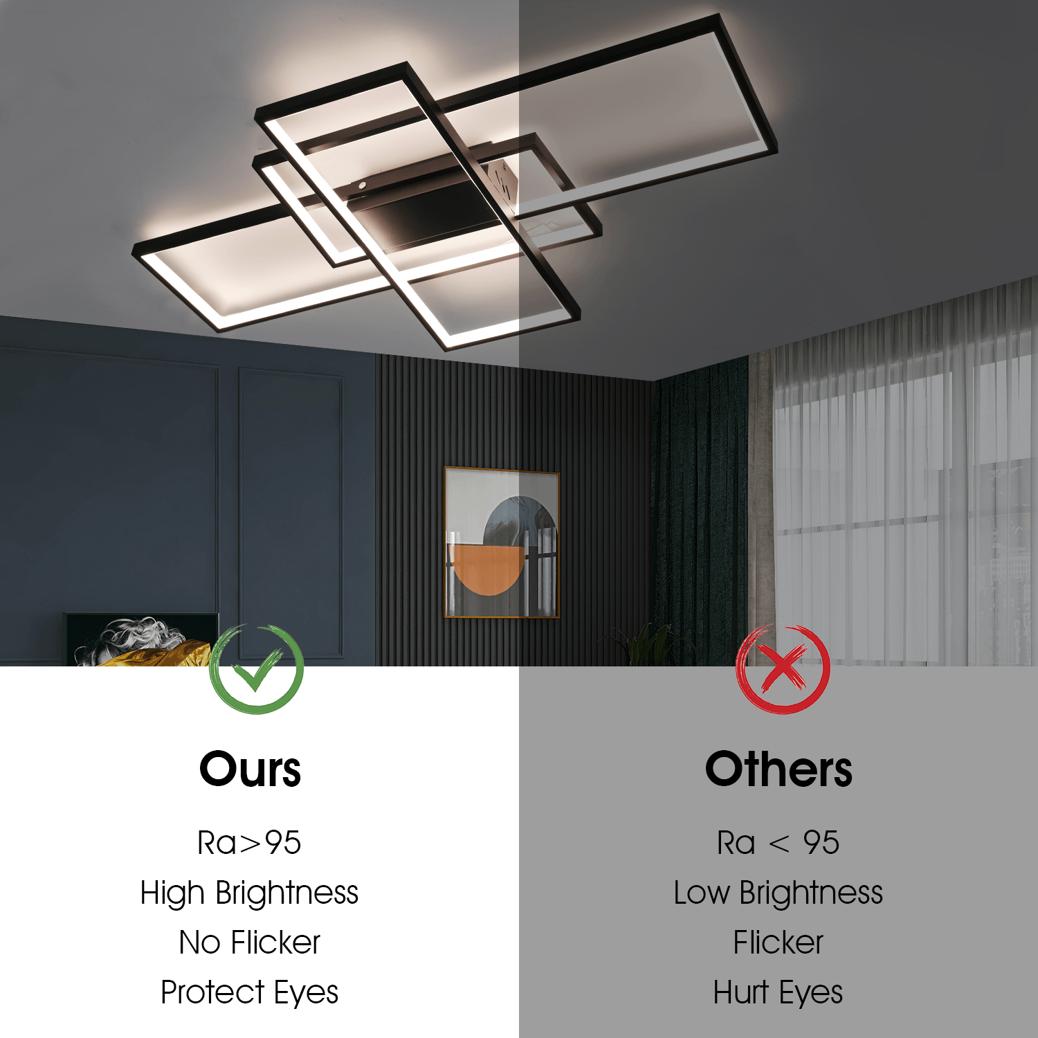 OYAJIA 60W LED Ceiling Light with Remote, Dimmable 90cm Geometric Modern Design