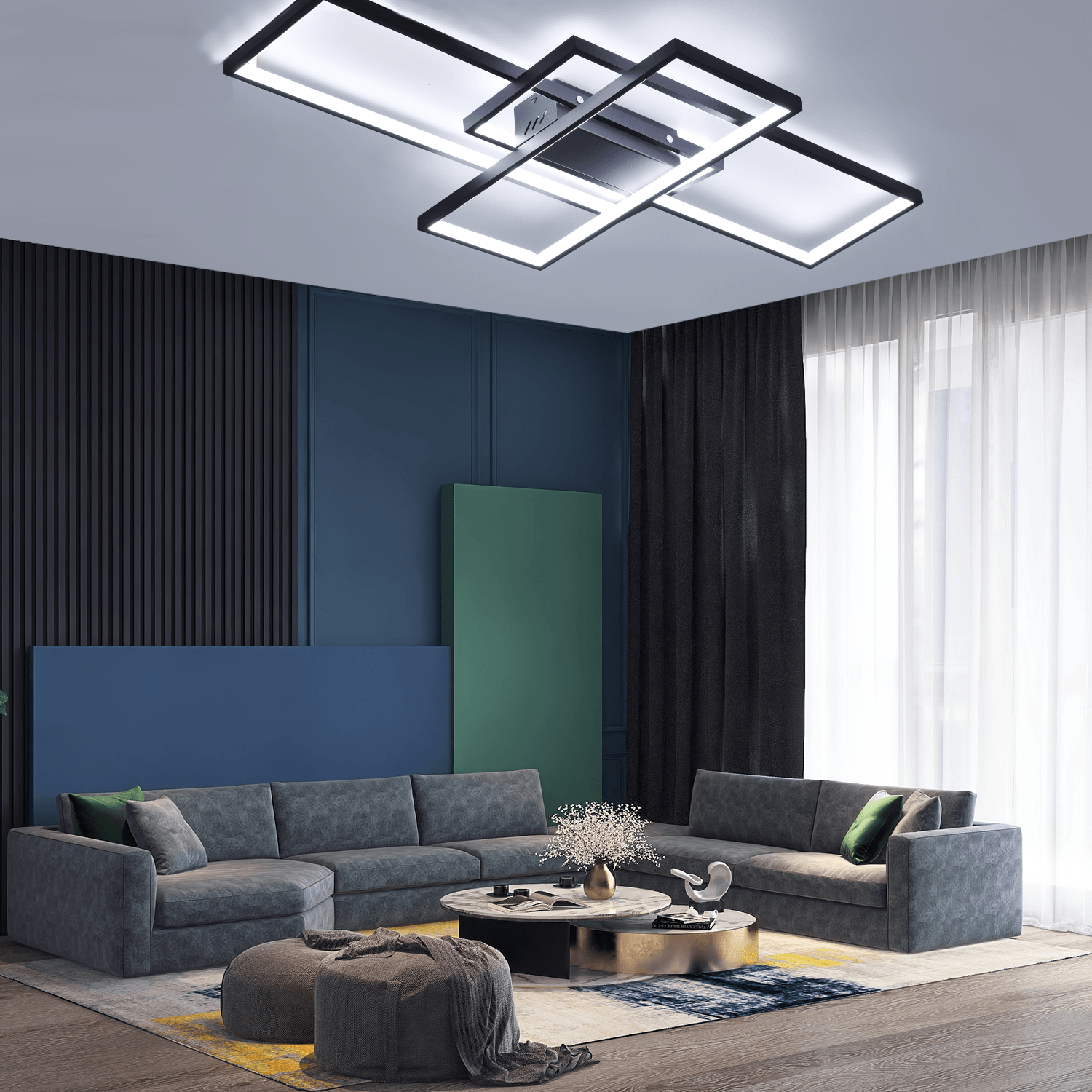 OYAJIA 60W LED Ceiling Light with Remote, Dimmable 90cm Geometric Modern Design