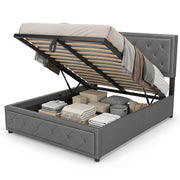 OYAJIA 140 × 200cm Upholstered Storage Bed with Hydraulic Lift and Headboard