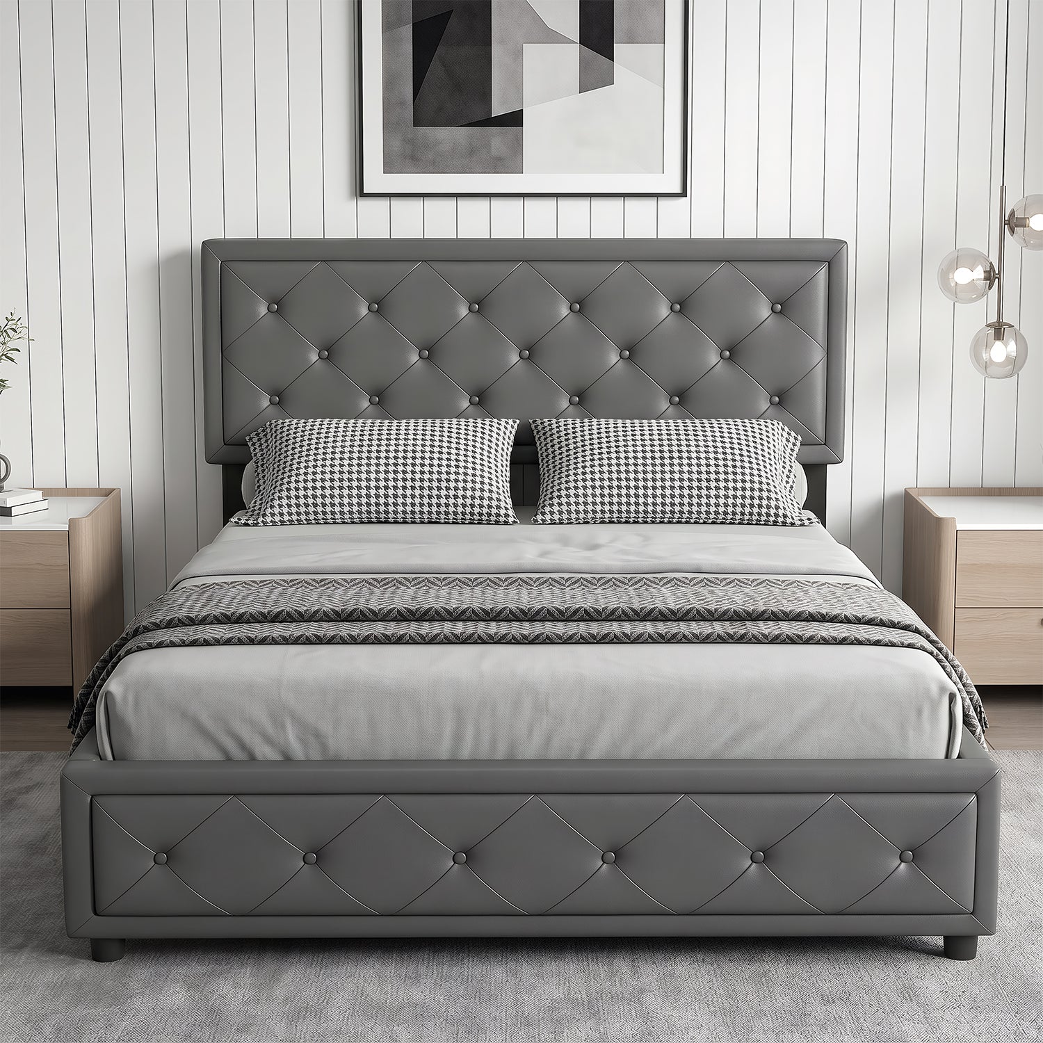 OYAJIA 140 × 200cm Upholstered Storage Bed with Hydraulic Lift and Headboard