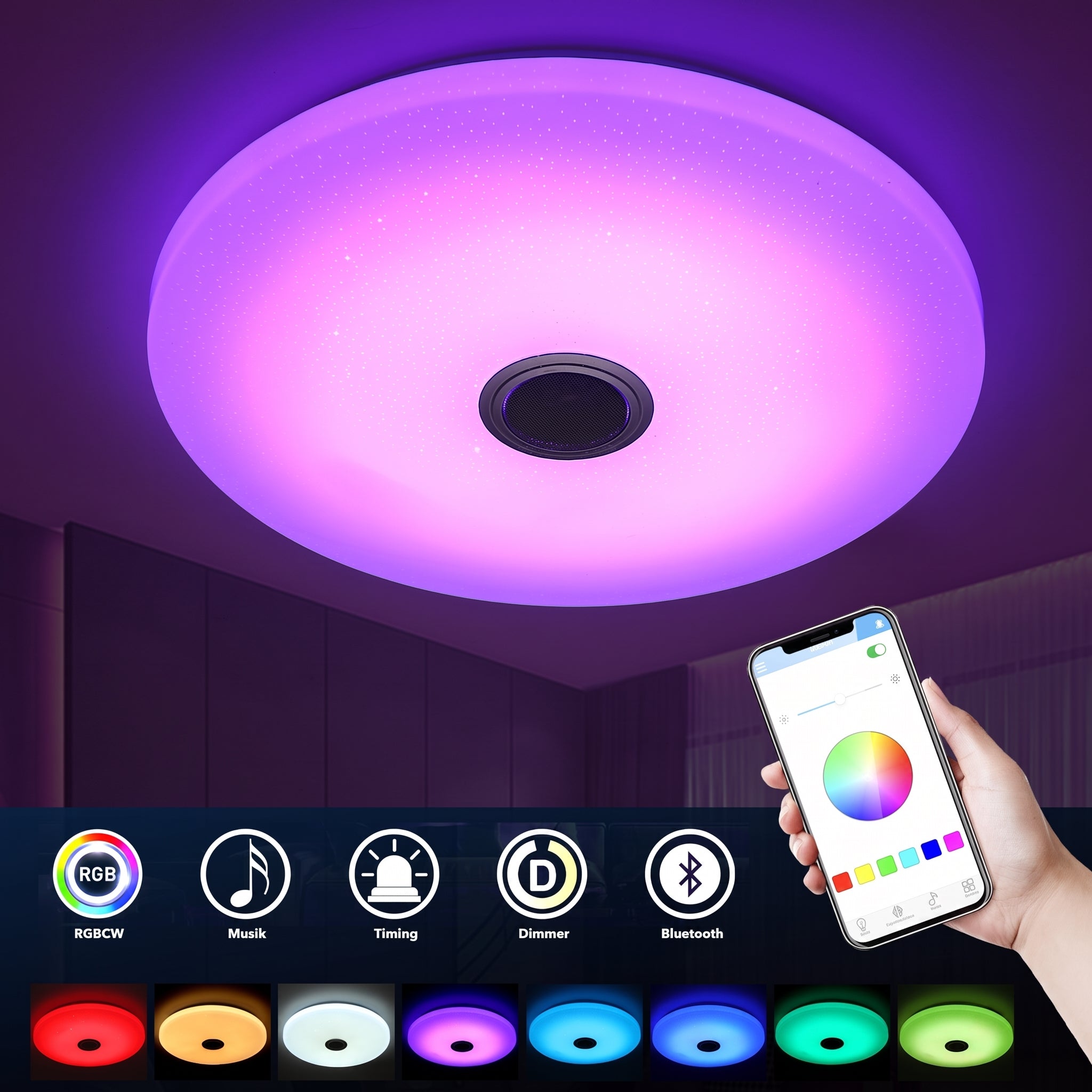 OYAJIA 60W LED Ceiling Light with Bluetooth Speaker, RGB, App and Remote Control