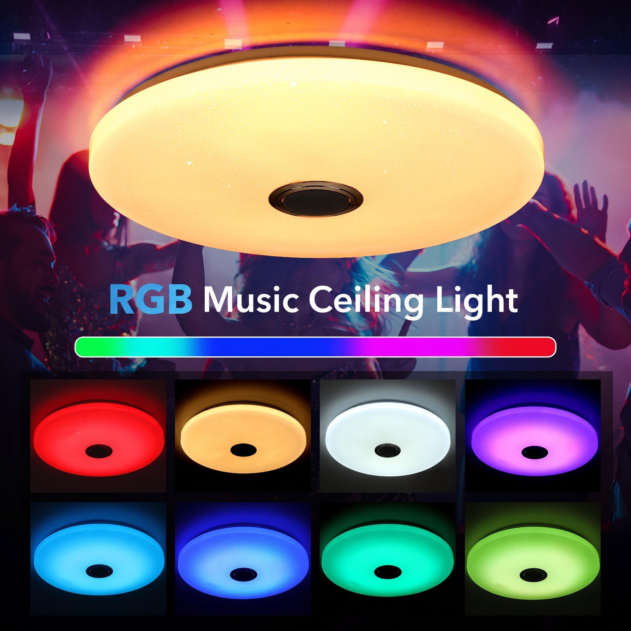 OYAJIA 60W LED Ceiling Light with Bluetooth Speaker, RGB, App and Remote Control