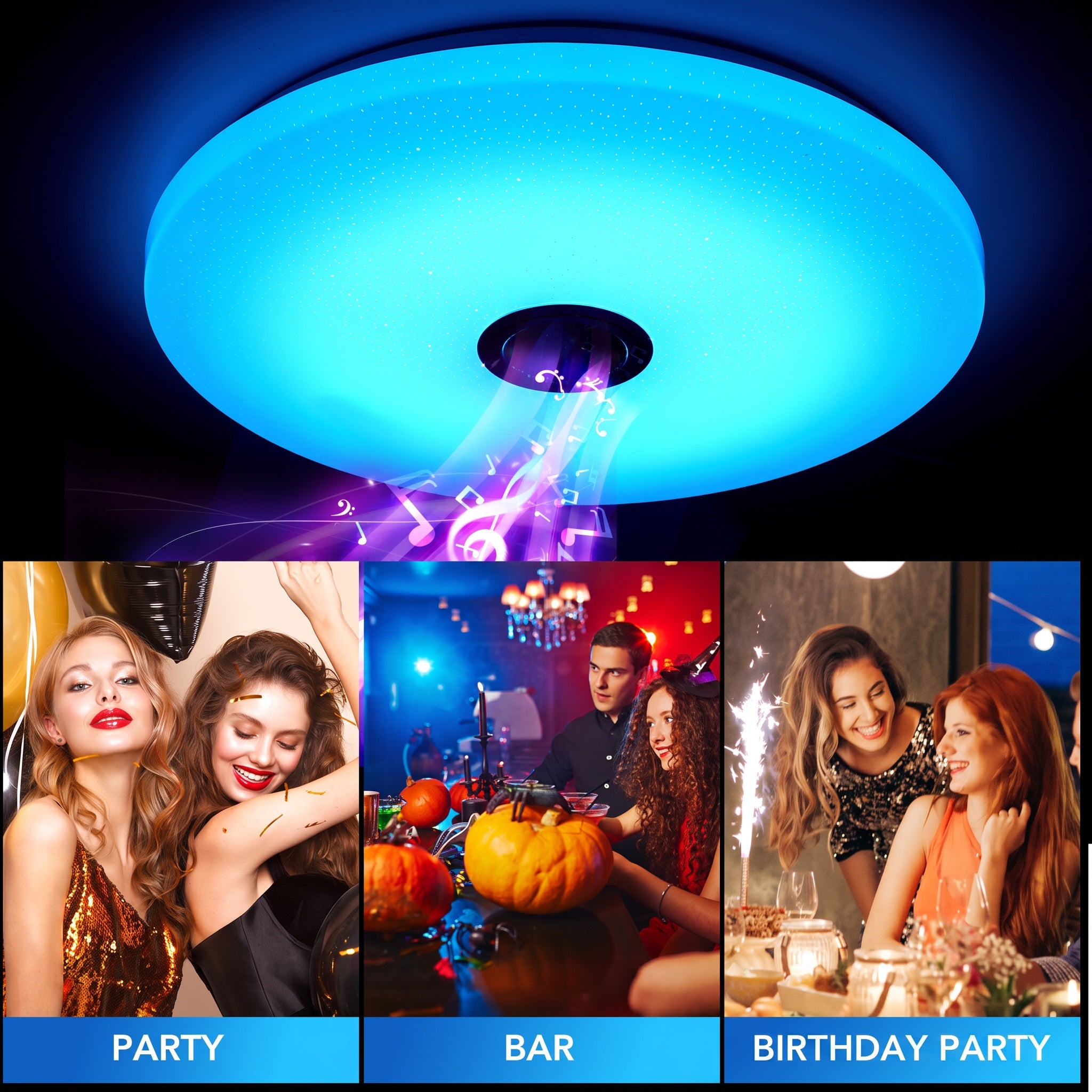 OYAJIA 60W LED Ceiling Light with Bluetooth Speaker, RGB, App and Remote Control