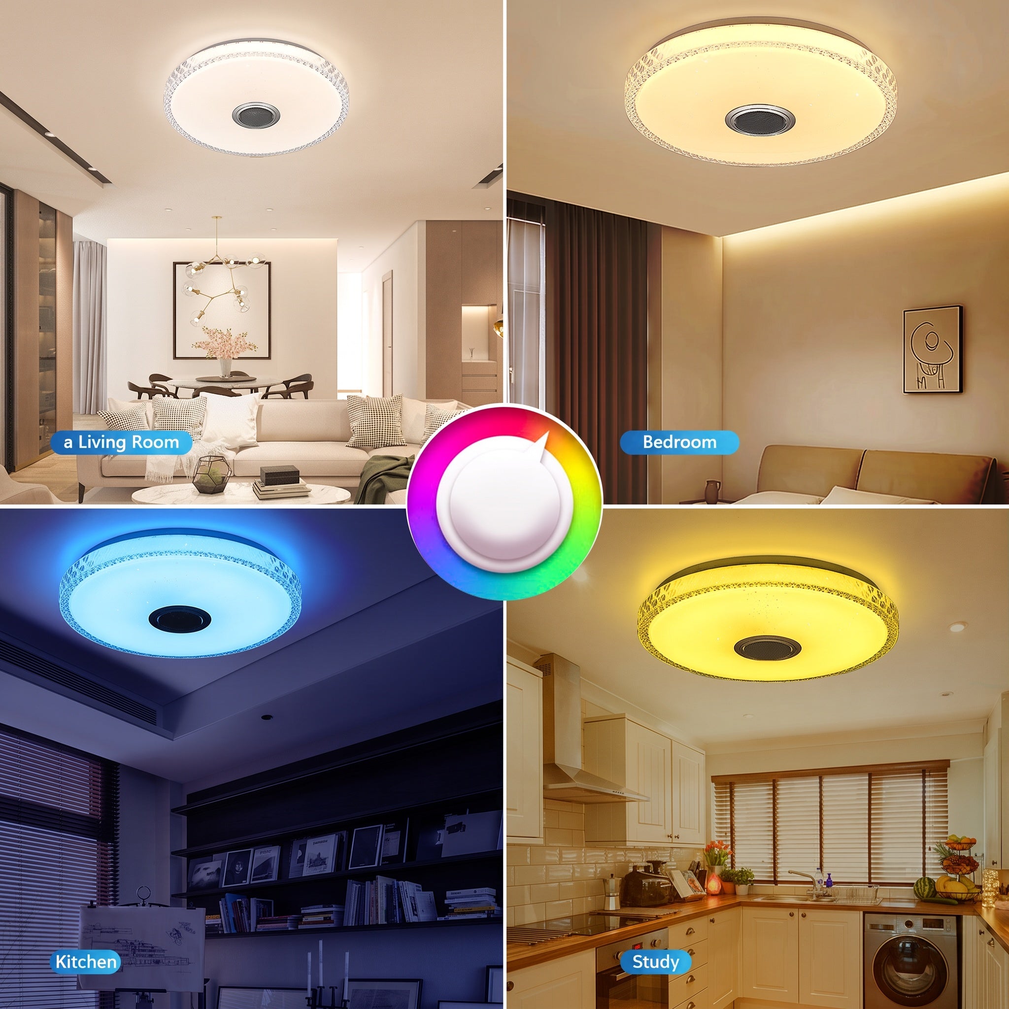 OYAJIA 60W LED Ceiling Light with Bluetooth Speaker, RGB, App and Remote Control