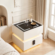 OYAJIA Modern Smart Nightstand with Password Lock, 15W Wireless Charging, USB-C and Two Drawers