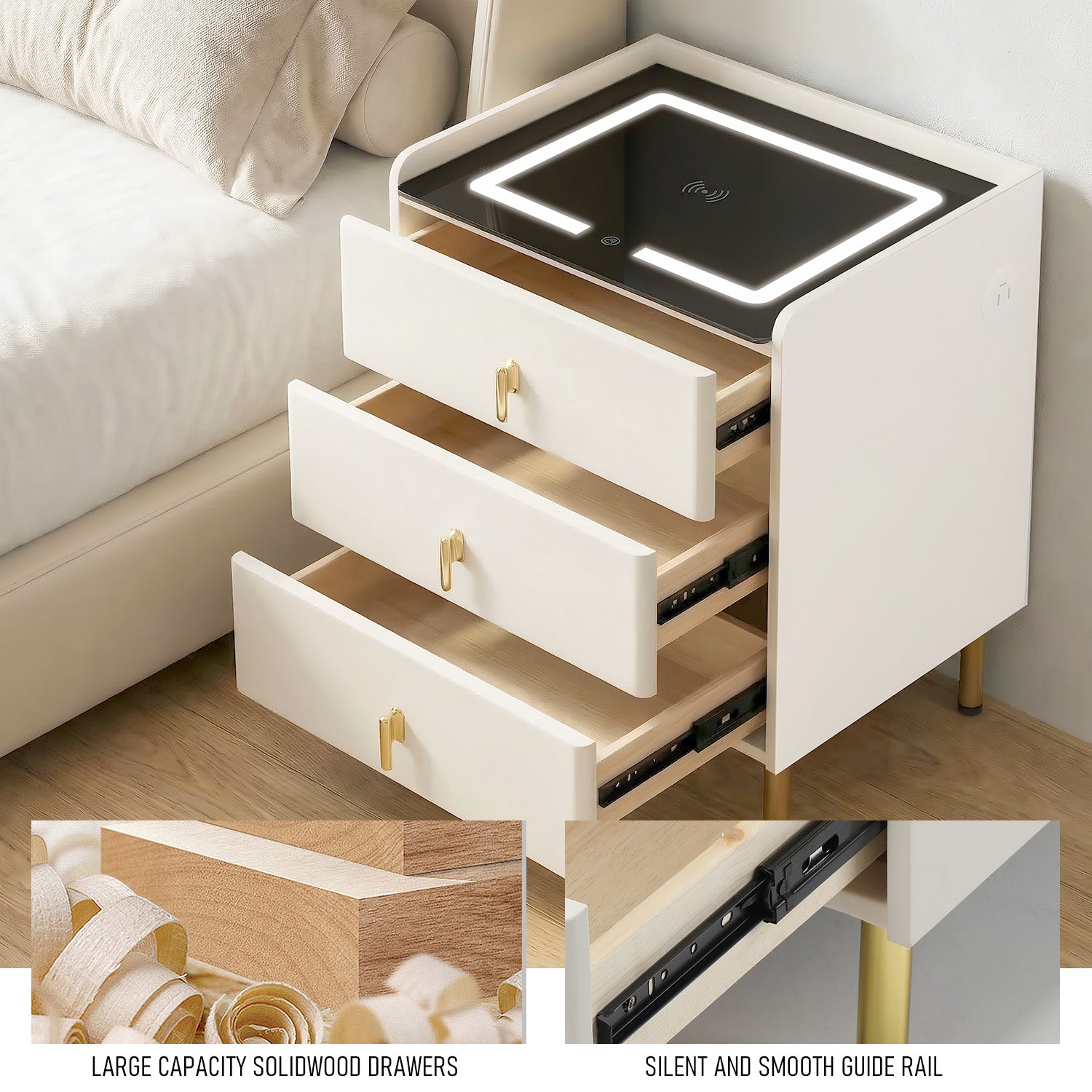 OYAJIA Smart Nightstand with 15W Wireless Charging and Touch LED Light