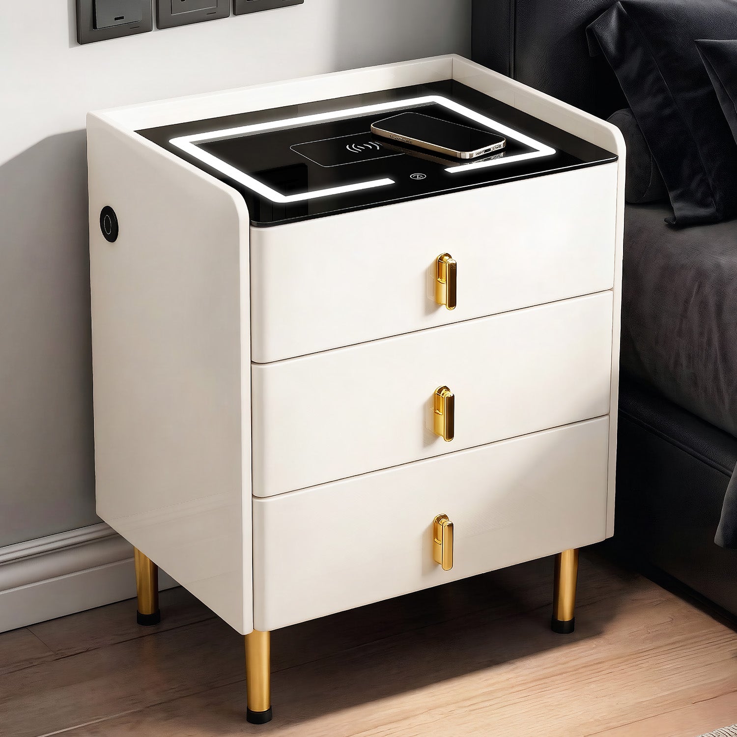 OYAJIA Smart Nightstand with 15W Wireless Charging and Touch LED Light